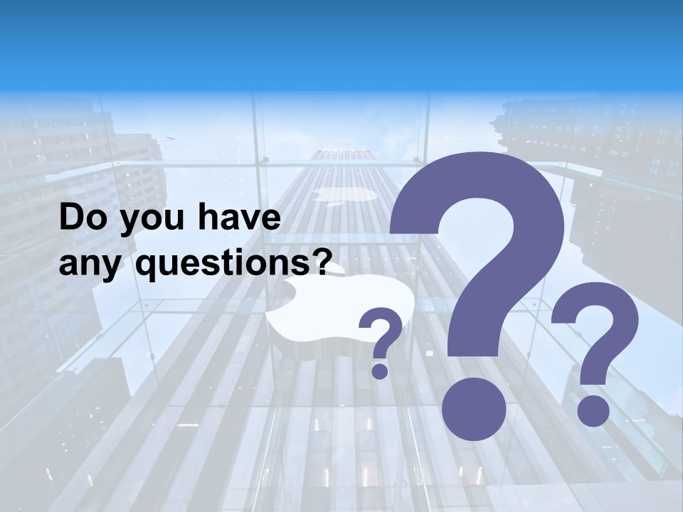 An Apple Logo Is Reflected In A Glass Building PowerPoint Template