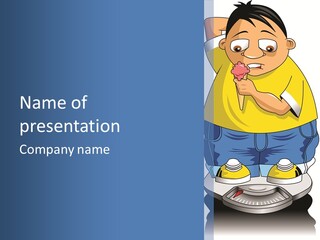 A Boy Eating A Piece Of Food On Top Of A Scale PowerPoint Template