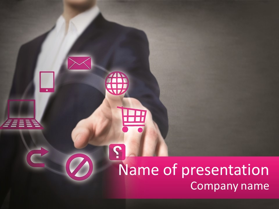 A Man In A Business Suit Touching A Button On A Touch Screen PowerPoint Template