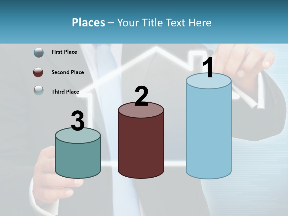 A Man In A Suit And Tie Is Pointing To A House PowerPoint Template