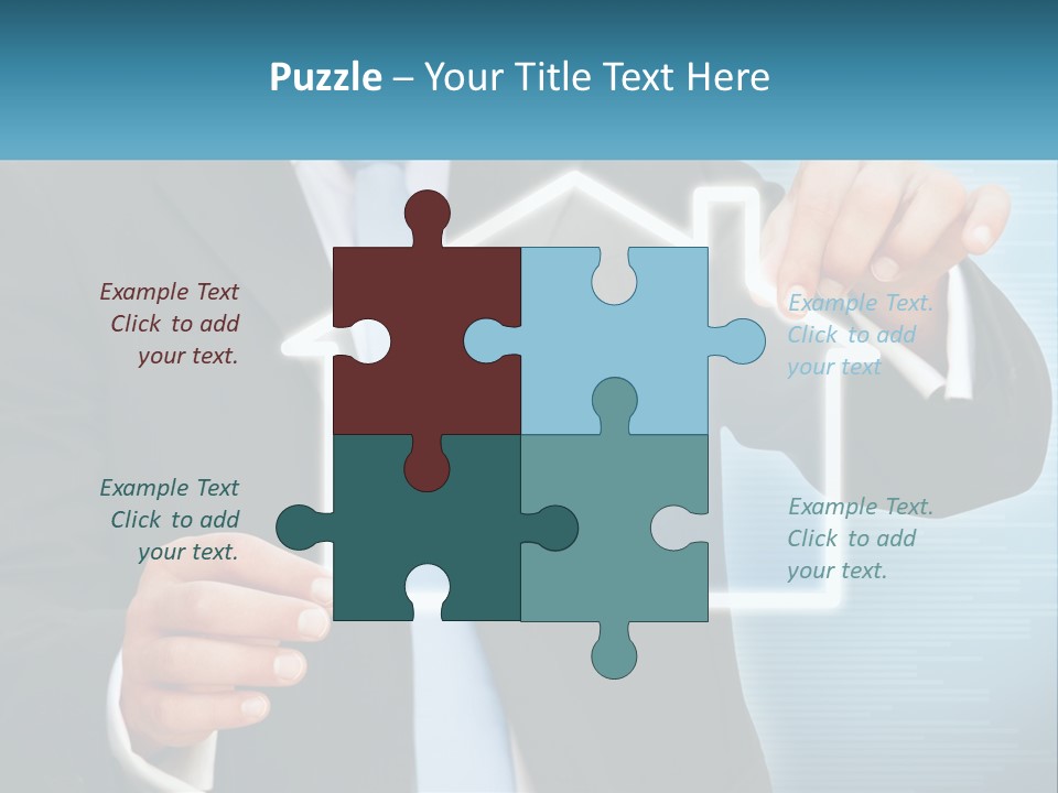 A Man In A Suit And Tie Is Pointing To A House PowerPoint Template
