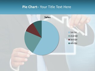 A Man In A Suit And Tie Is Pointing To A House PowerPoint Template