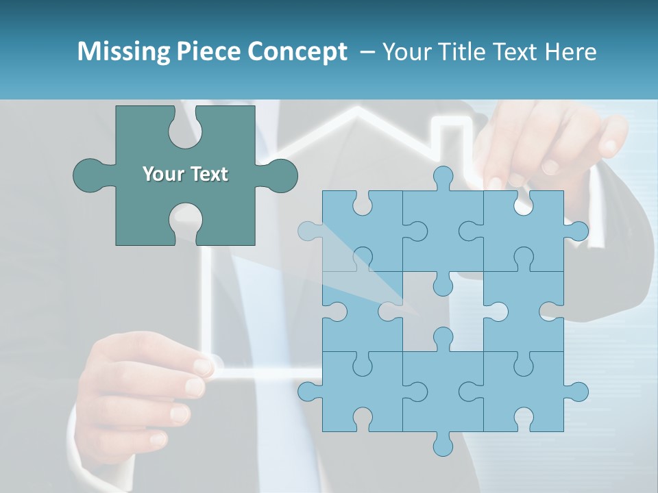 A Man In A Suit And Tie Is Pointing To A House PowerPoint Template