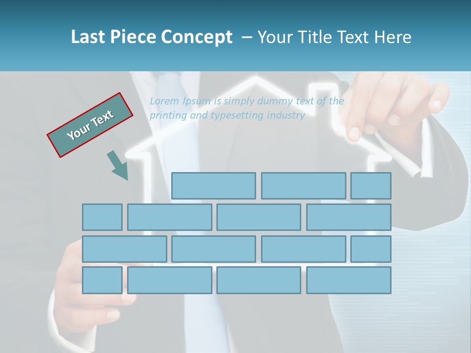 A Man In A Suit And Tie Is Pointing To A House PowerPoint Template