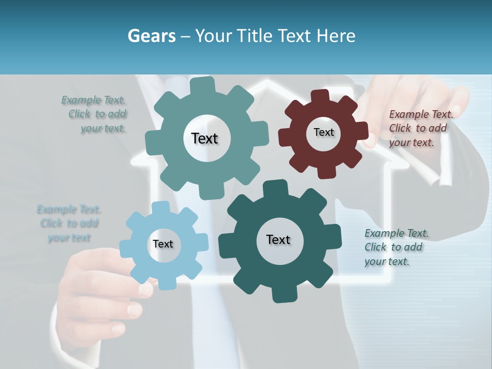 A Man In A Suit And Tie Is Pointing To A House PowerPoint Template