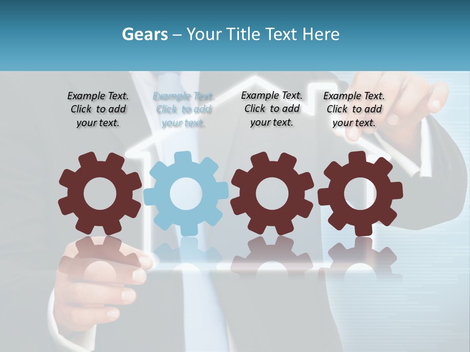 A Man In A Suit And Tie Is Pointing To A House PowerPoint Template