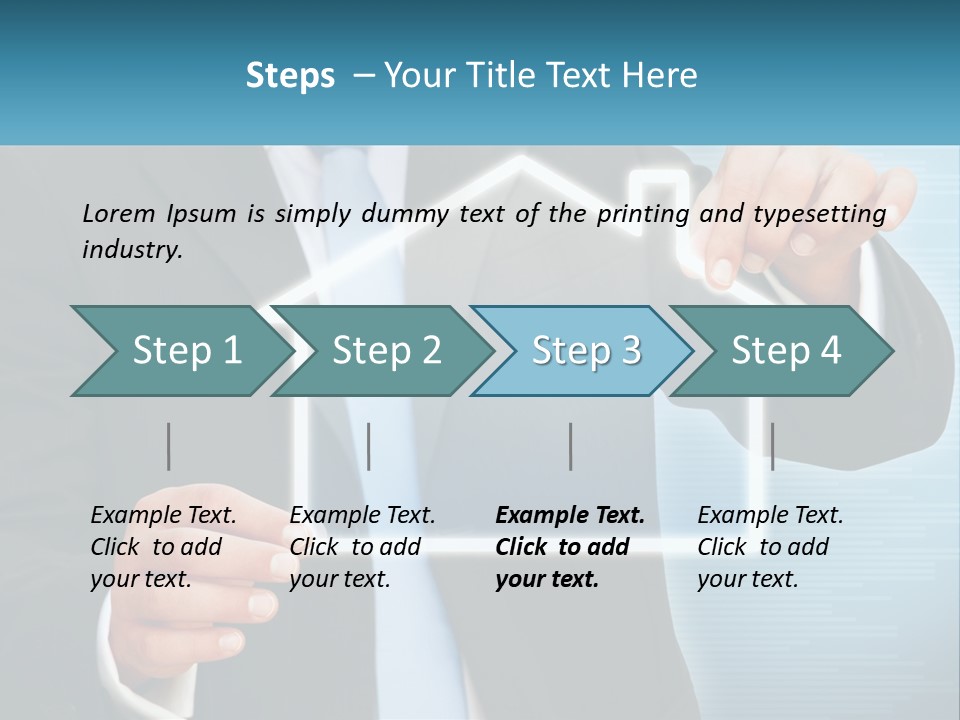 A Man In A Suit And Tie Is Pointing To A House PowerPoint Template