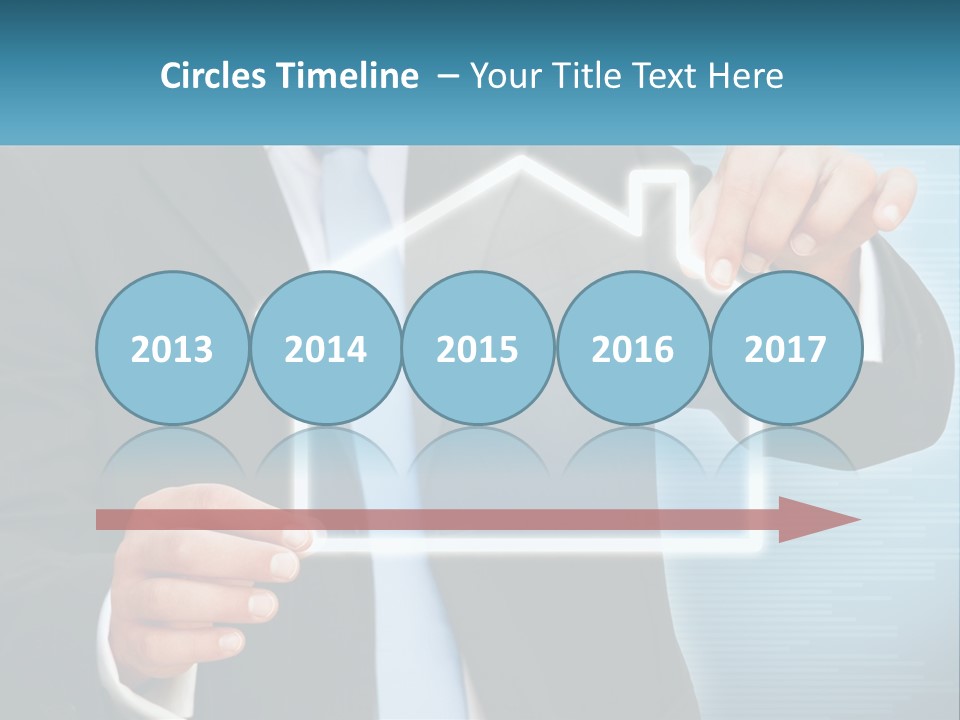 A Man In A Suit And Tie Is Pointing To A House PowerPoint Template