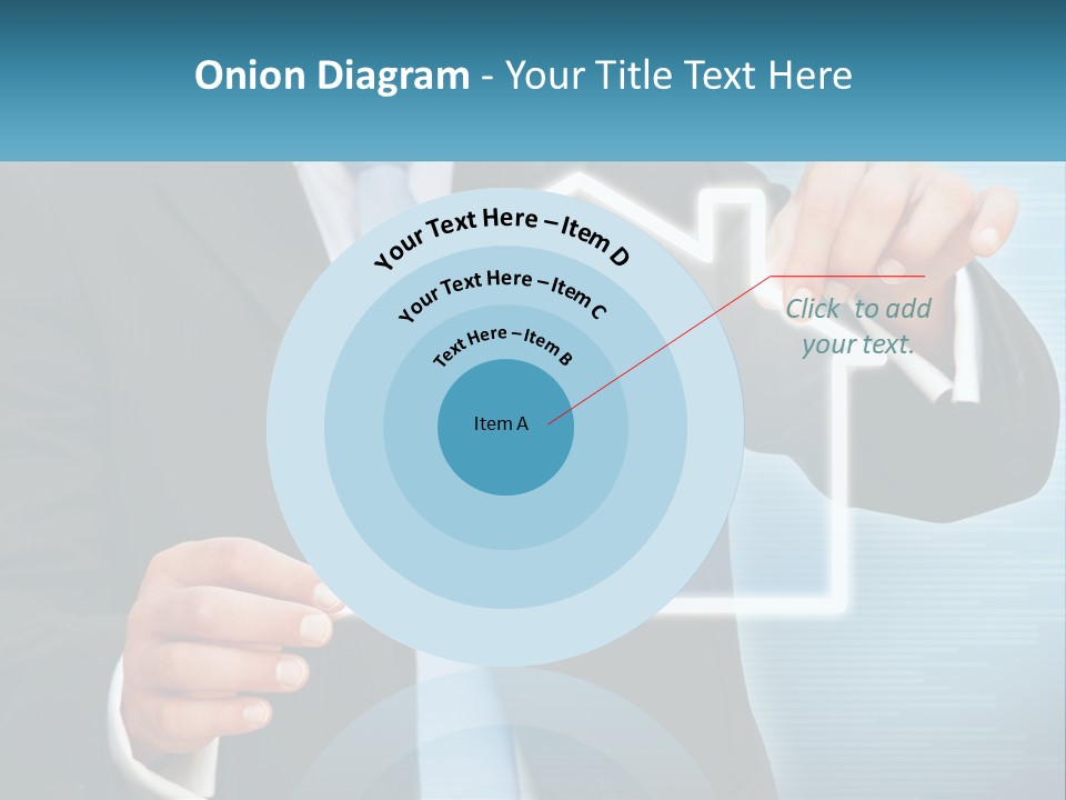 A Man In A Suit And Tie Is Pointing To A House PowerPoint Template