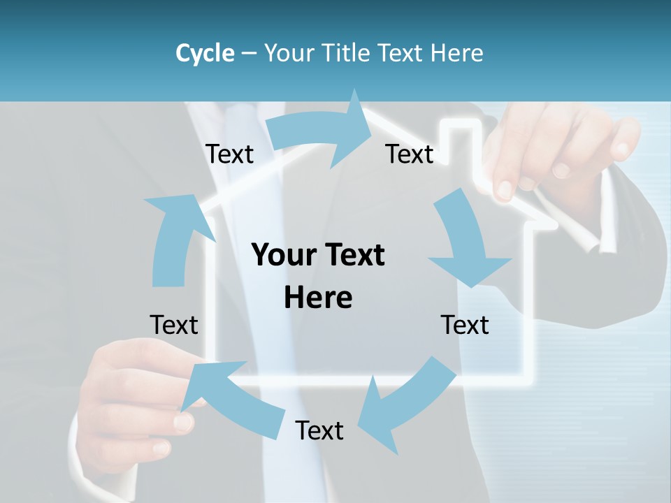 A Man In A Suit And Tie Is Pointing To A House PowerPoint Template