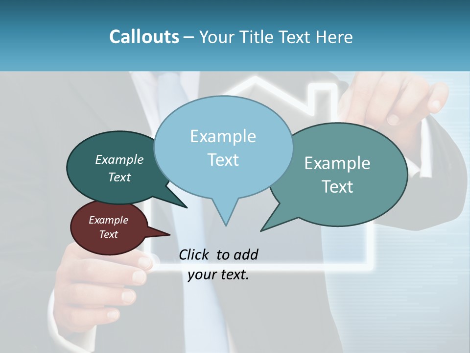 A Man In A Suit And Tie Is Pointing To A House PowerPoint Template