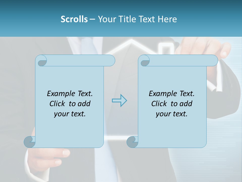 A Man In A Suit And Tie Is Pointing To A House PowerPoint Template