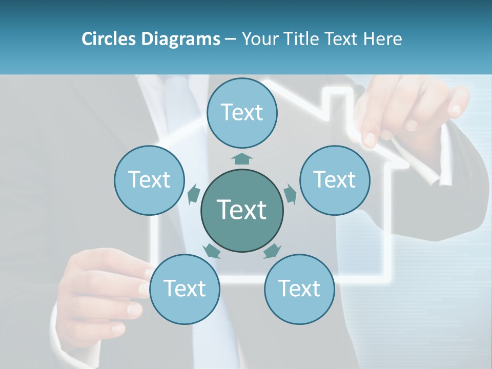 A Man In A Suit And Tie Is Pointing To A House PowerPoint Template