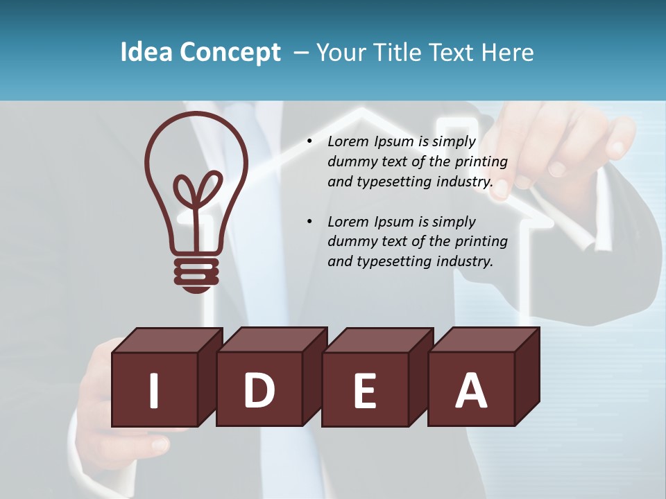 A Man In A Suit And Tie Is Pointing To A House PowerPoint Template