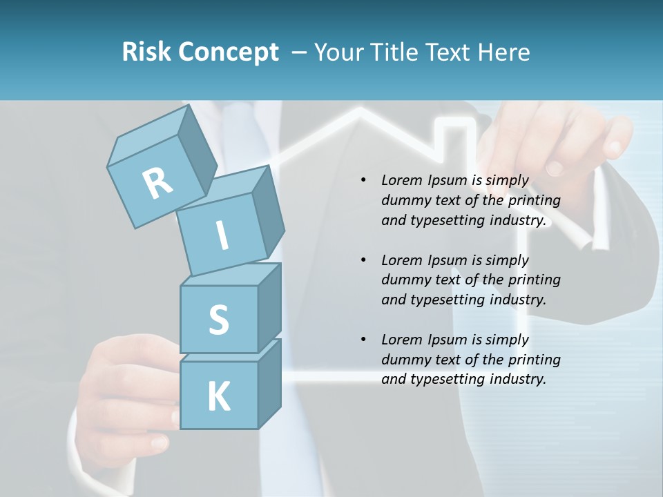 A Man In A Suit And Tie Is Pointing To A House PowerPoint Template