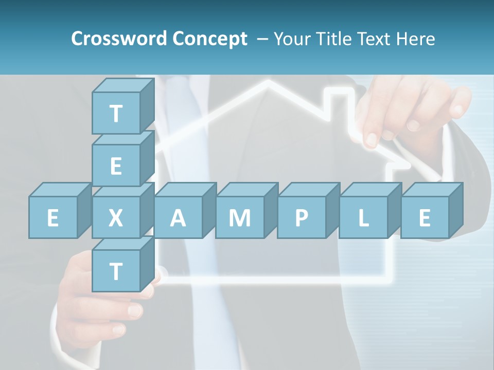 A Man In A Suit And Tie Is Pointing To A House PowerPoint Template