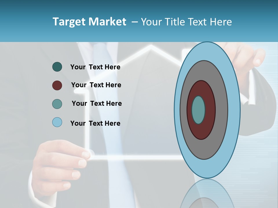 A Man In A Suit And Tie Is Pointing To A House PowerPoint Template