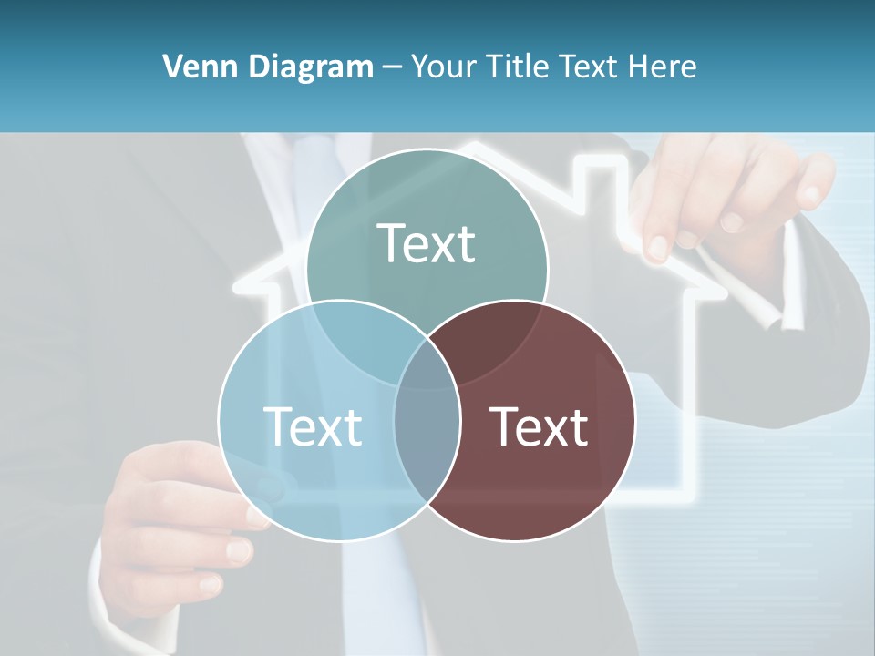 A Man In A Suit And Tie Is Pointing To A House PowerPoint Template