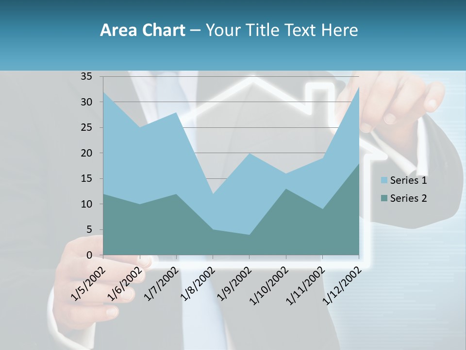 A Man In A Suit And Tie Is Pointing To A House PowerPoint Template