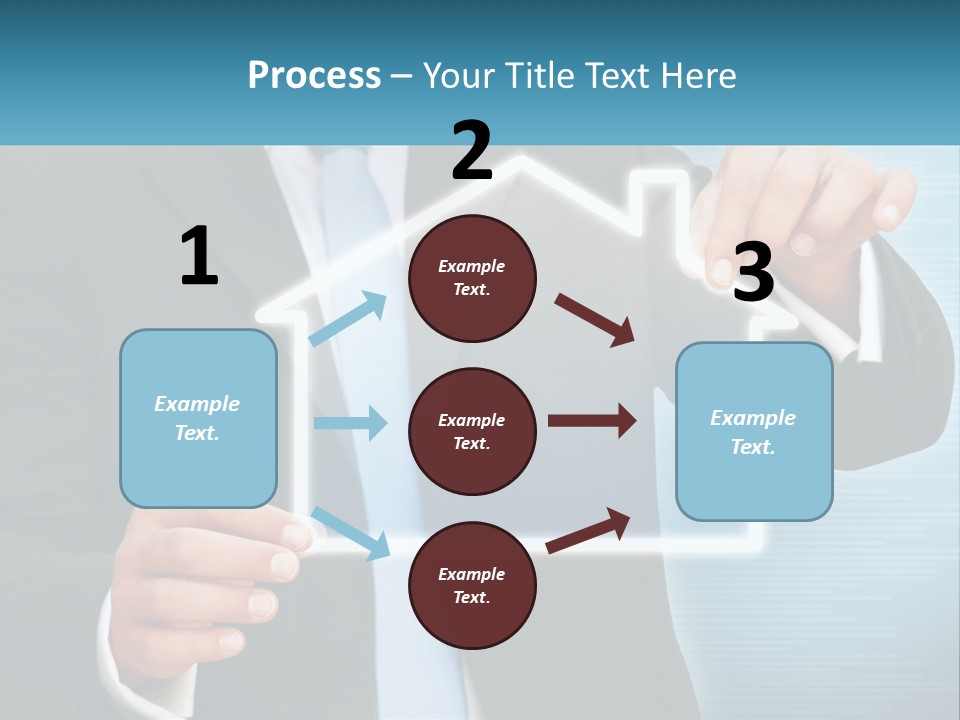 A Man In A Suit And Tie Is Pointing To A House PowerPoint Template