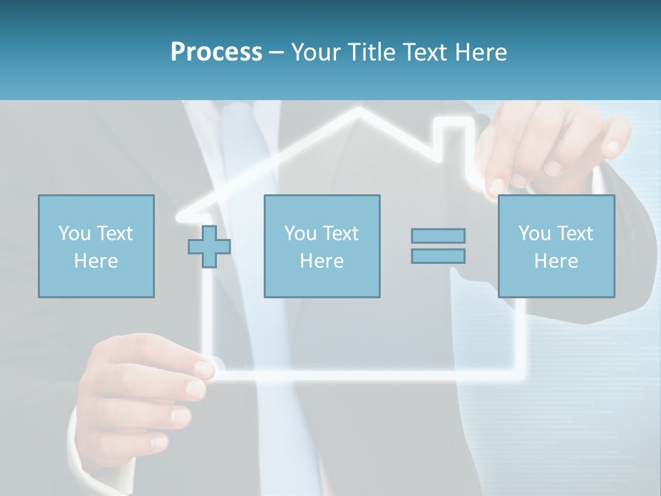 A Man In A Suit And Tie Is Pointing To A House PowerPoint Template