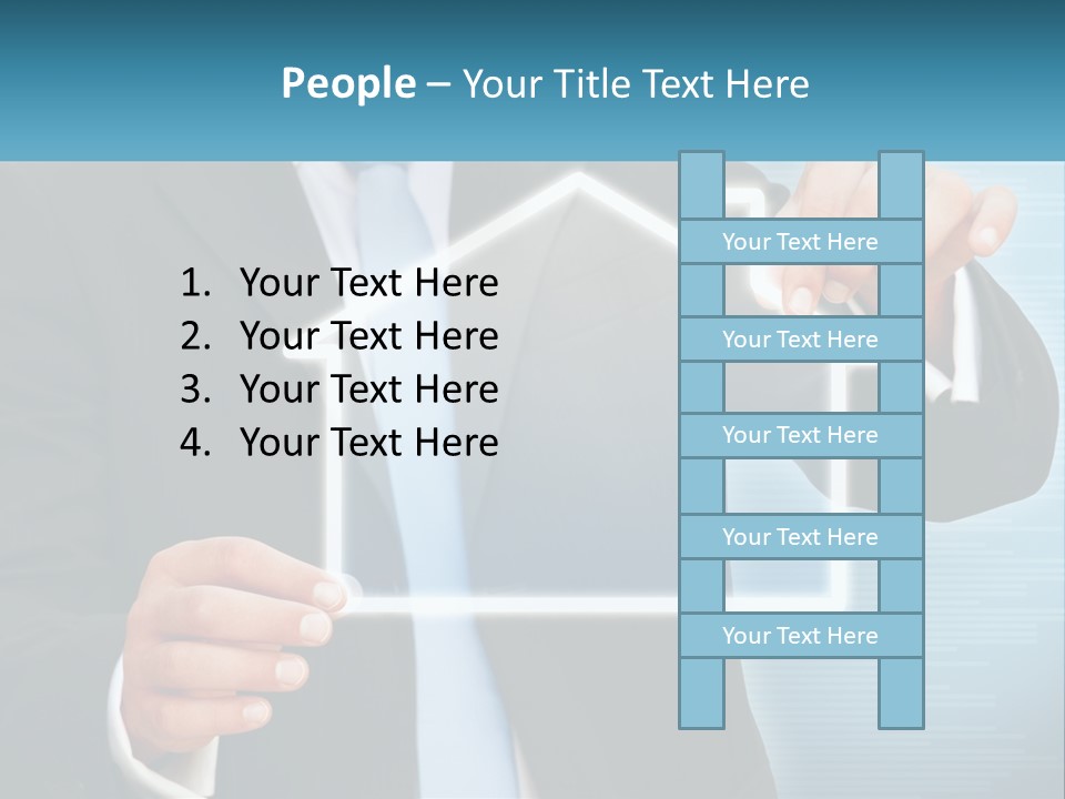 A Man In A Suit And Tie Is Pointing To A House PowerPoint Template