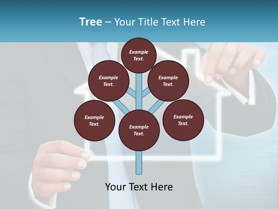 A Man In A Suit And Tie Is Pointing To A House PowerPoint Template