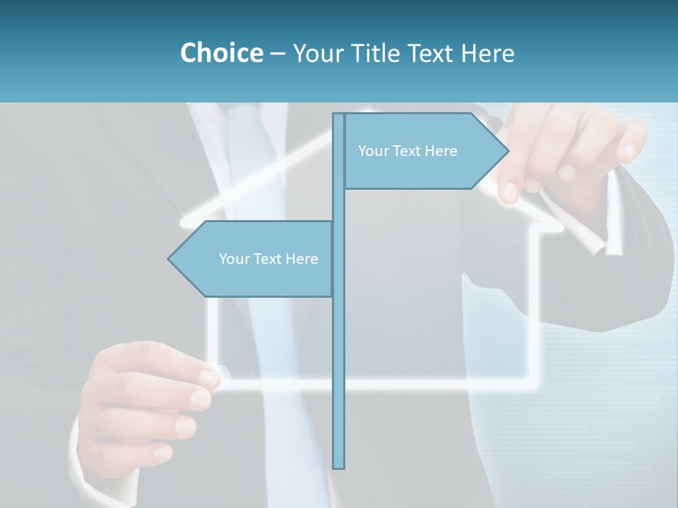 A Man In A Suit And Tie Is Pointing To A House PowerPoint Template