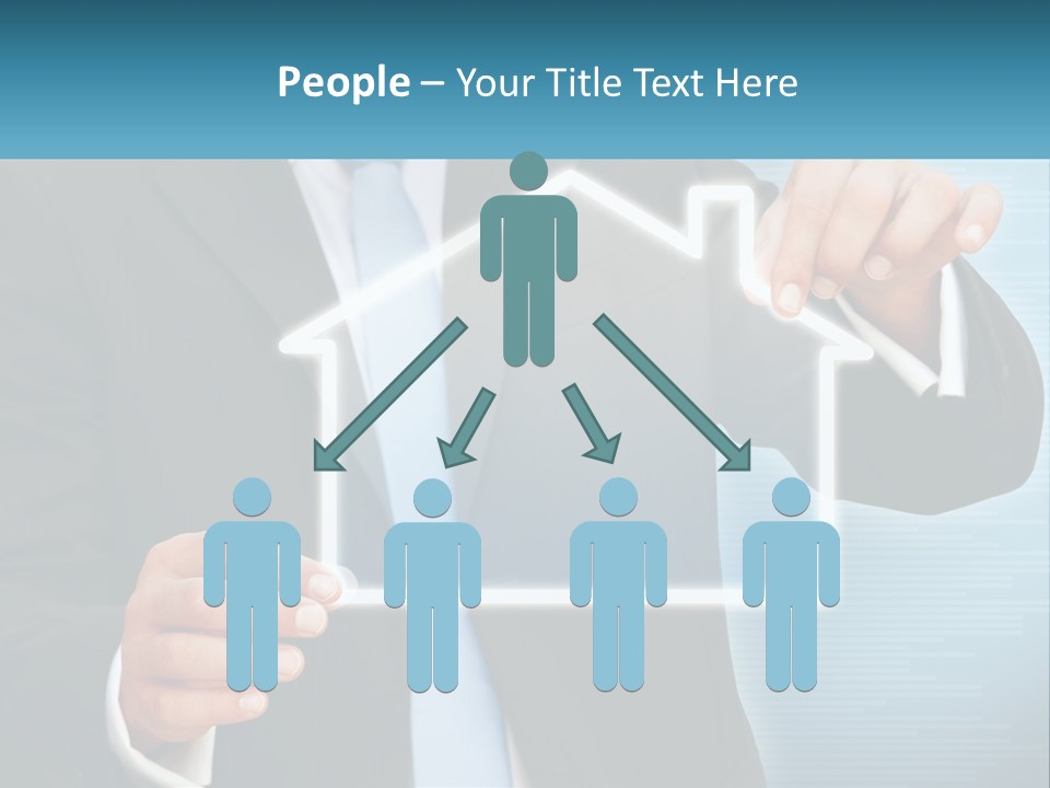 A Man In A Suit And Tie Is Pointing To A House PowerPoint Template