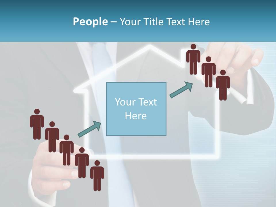 A Man In A Suit And Tie Is Pointing To A House PowerPoint Template