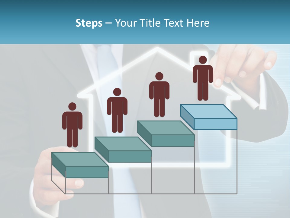 A Man In A Suit And Tie Is Pointing To A House PowerPoint Template