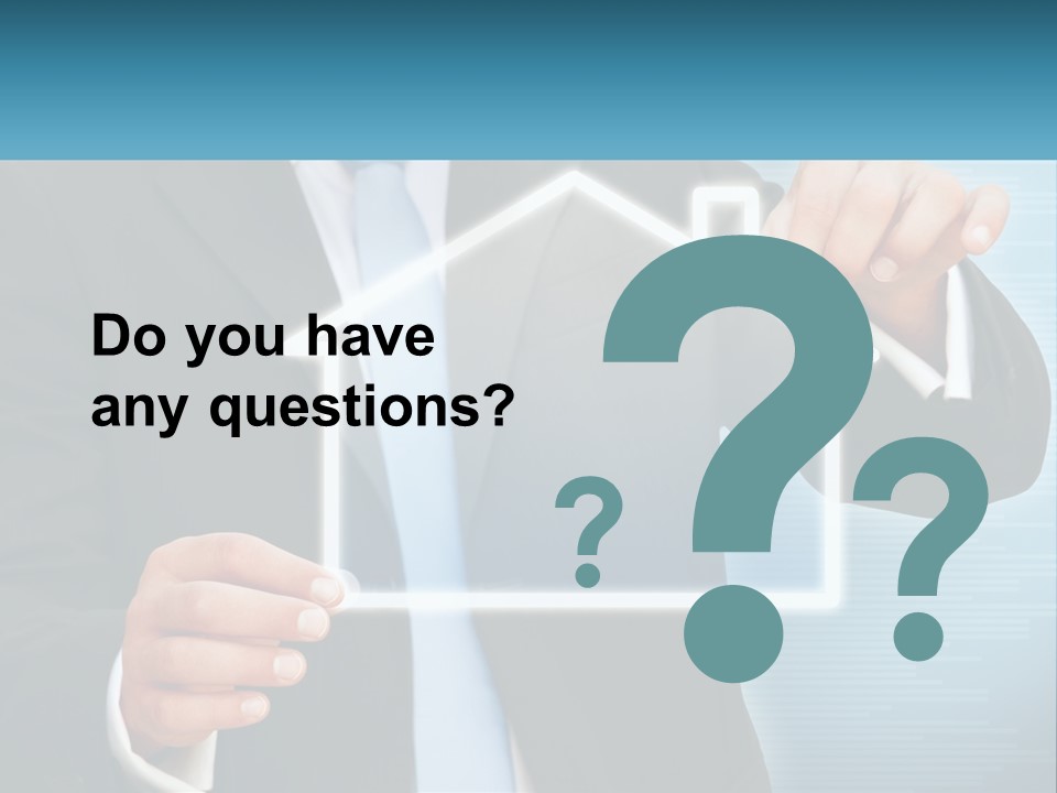 A Man In A Suit And Tie Is Pointing To A House PowerPoint Template