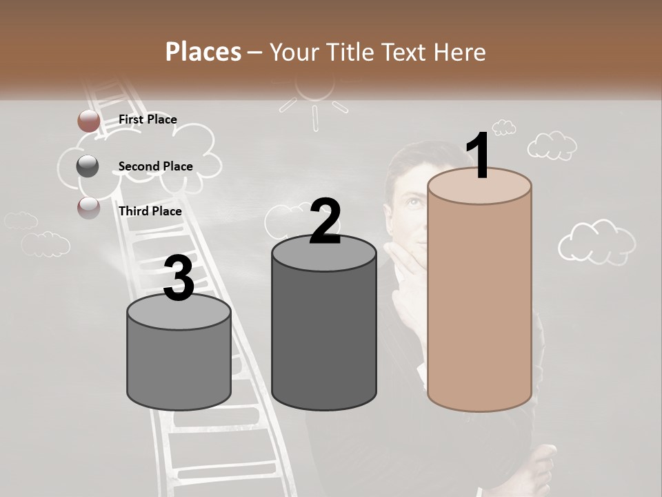 A Man Standing In Front Of A Chalkboard With A Ladder PowerPoint Template