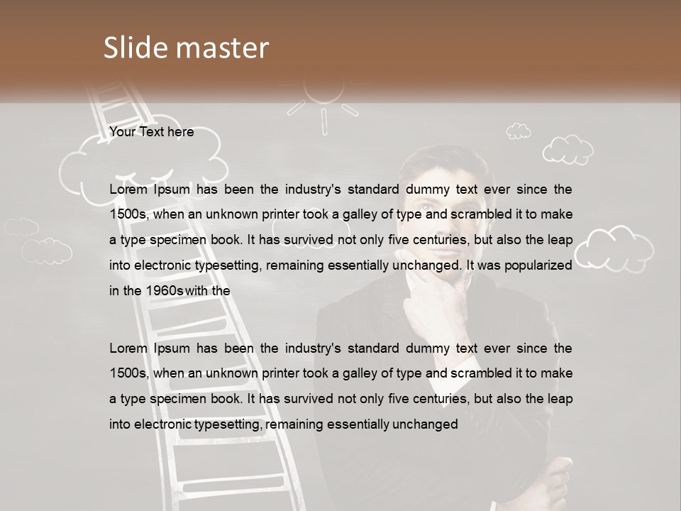 A Man Standing In Front Of A Chalkboard With A Ladder PowerPoint Template