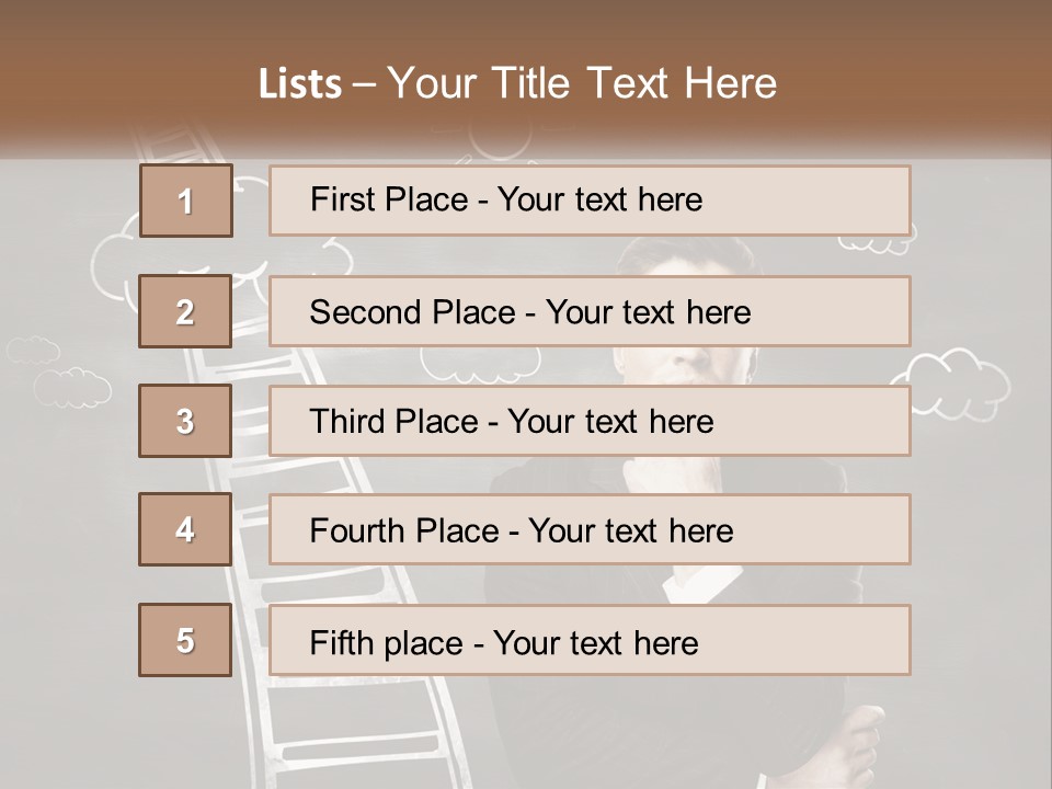 A Man Standing In Front Of A Chalkboard With A Ladder PowerPoint Template