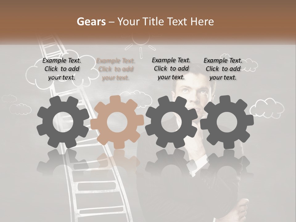 A Man Standing In Front Of A Chalkboard With A Ladder PowerPoint Template