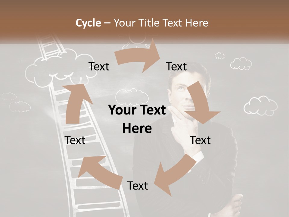 A Man Standing In Front Of A Chalkboard With A Ladder PowerPoint Template