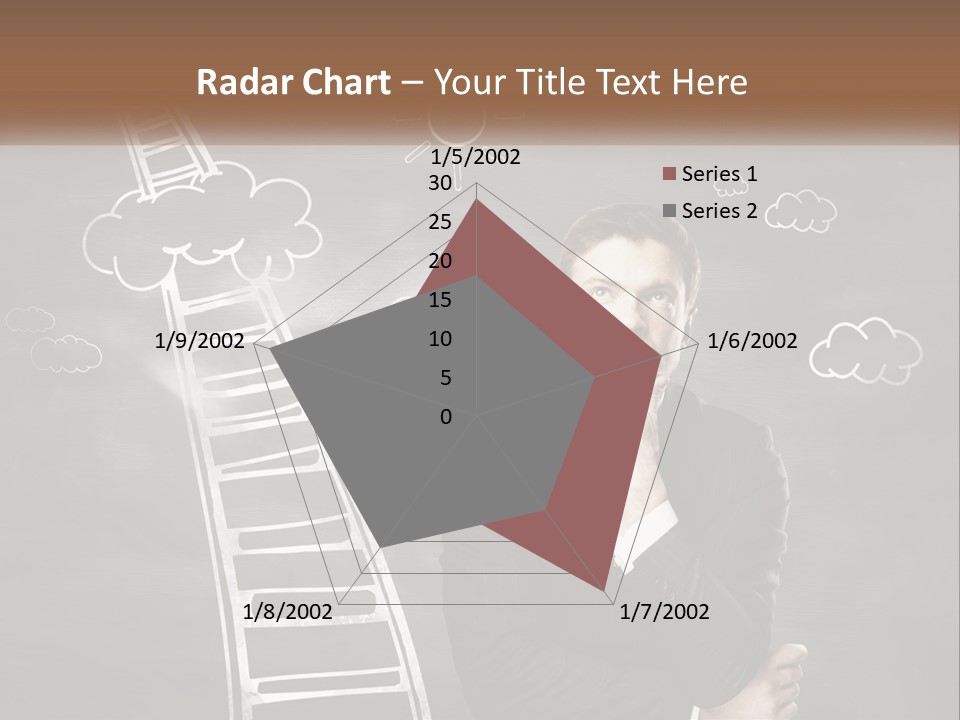 A Man Standing In Front Of A Chalkboard With A Ladder PowerPoint Template