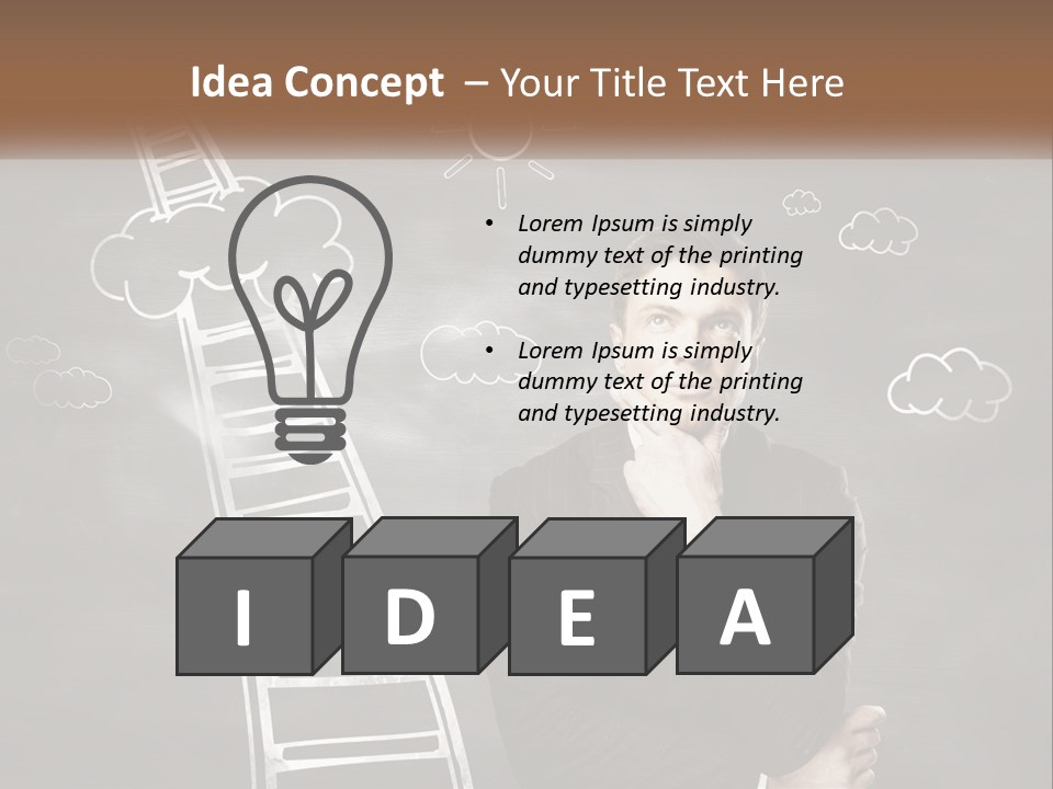 A Man Standing In Front Of A Chalkboard With A Ladder PowerPoint Template