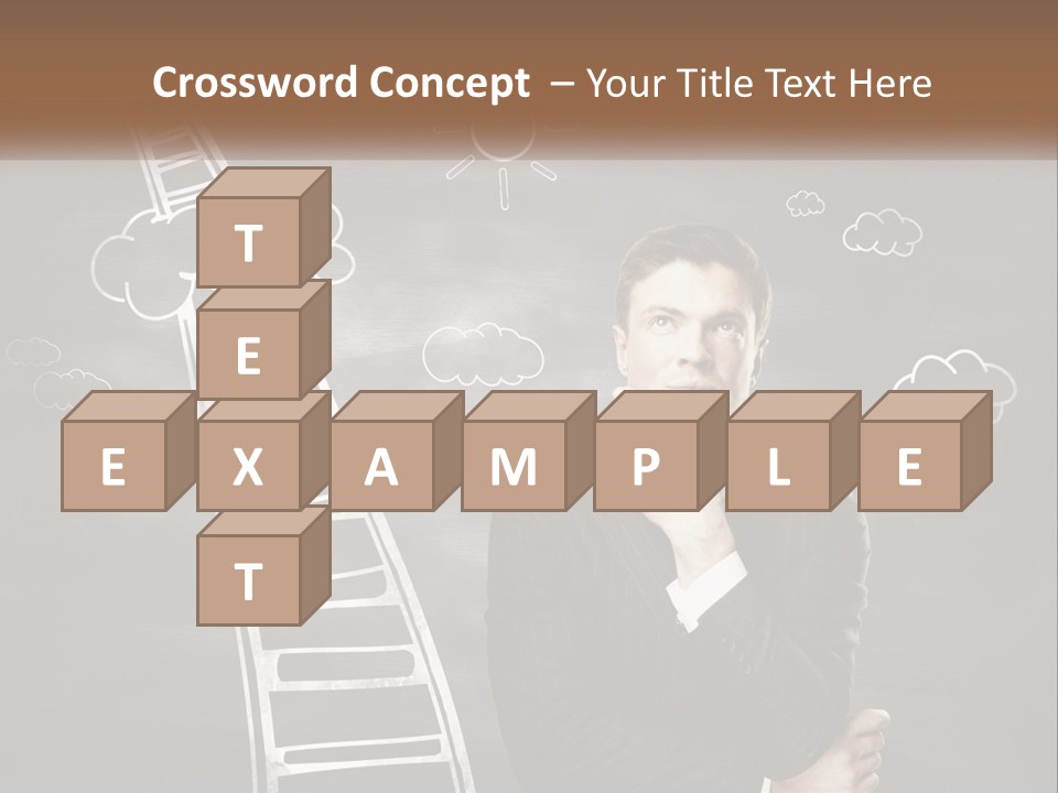 A Man Standing In Front Of A Chalkboard With A Ladder PowerPoint Template