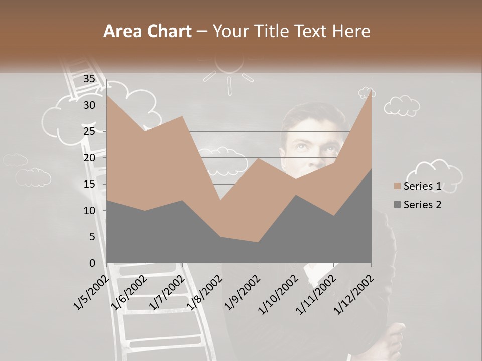 A Man Standing In Front Of A Chalkboard With A Ladder PowerPoint Template