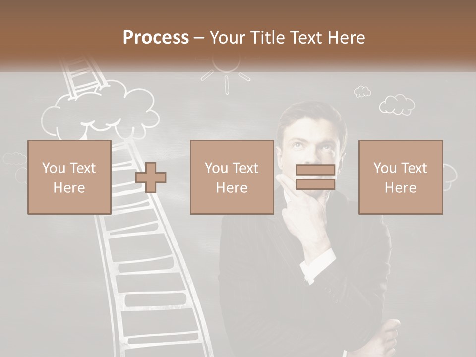 A Man Standing In Front Of A Chalkboard With A Ladder PowerPoint Template