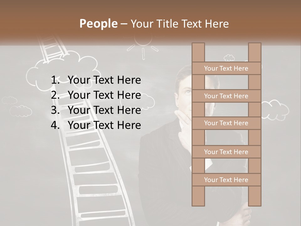 A Man Standing In Front Of A Chalkboard With A Ladder PowerPoint Template