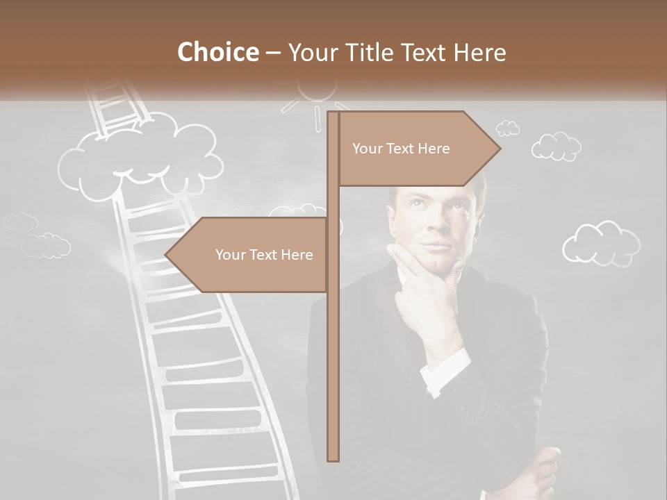 A Man Standing In Front Of A Chalkboard With A Ladder PowerPoint Template