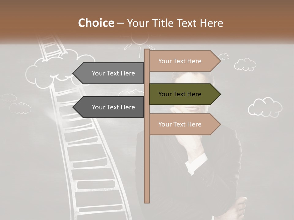 A Man Standing In Front Of A Chalkboard With A Ladder PowerPoint Template