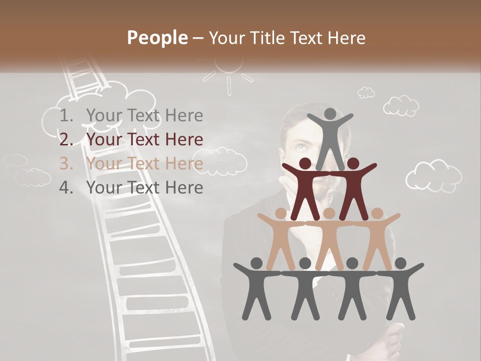 A Man Standing In Front Of A Chalkboard With A Ladder PowerPoint Template