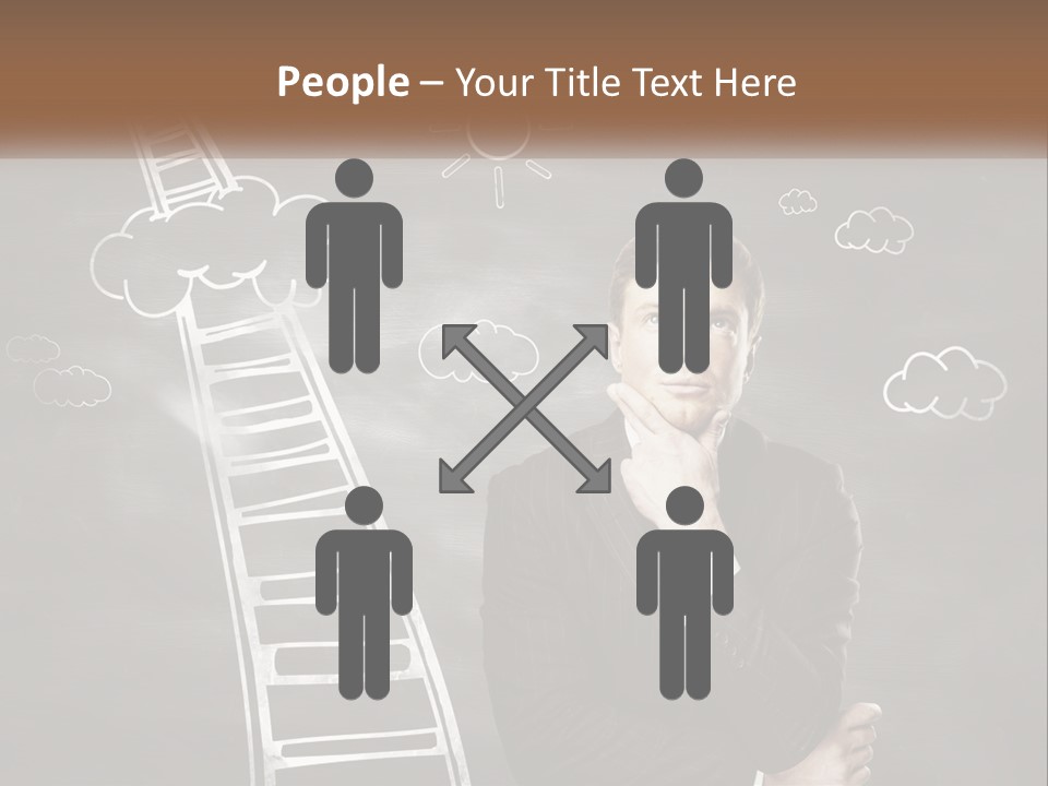 A Man Standing In Front Of A Chalkboard With A Ladder PowerPoint Template