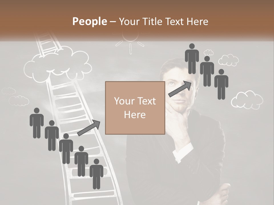 A Man Standing In Front Of A Chalkboard With A Ladder PowerPoint Template