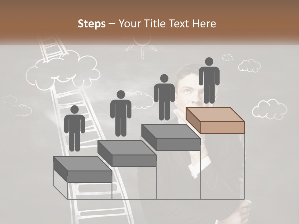 A Man Standing In Front Of A Chalkboard With A Ladder PowerPoint Template