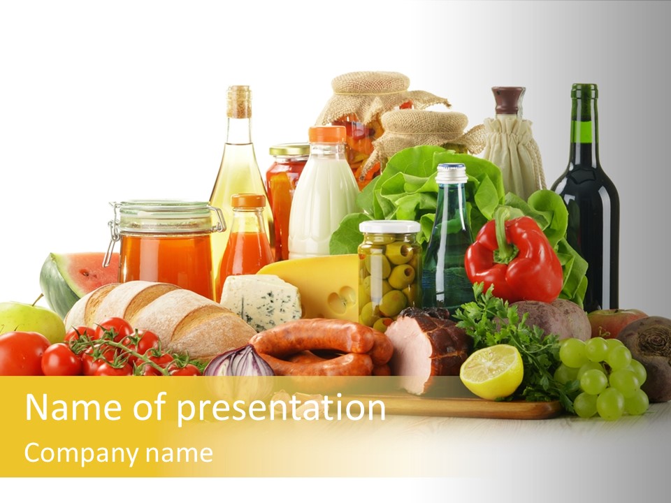 A Bunch Of Food And Drinks On A Table PowerPoint Template